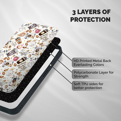 Coffee Pattern Shockproof Hybrid Protection (Metal + TPU) Back Case Cover