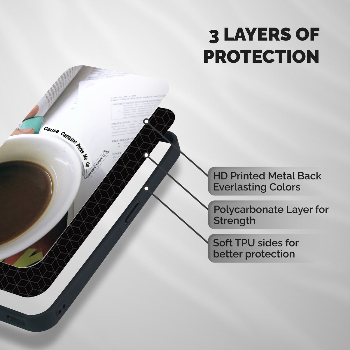 Coffee Perks Shockproof Hybrid Protection (Metal + TPU) Back Case Cover