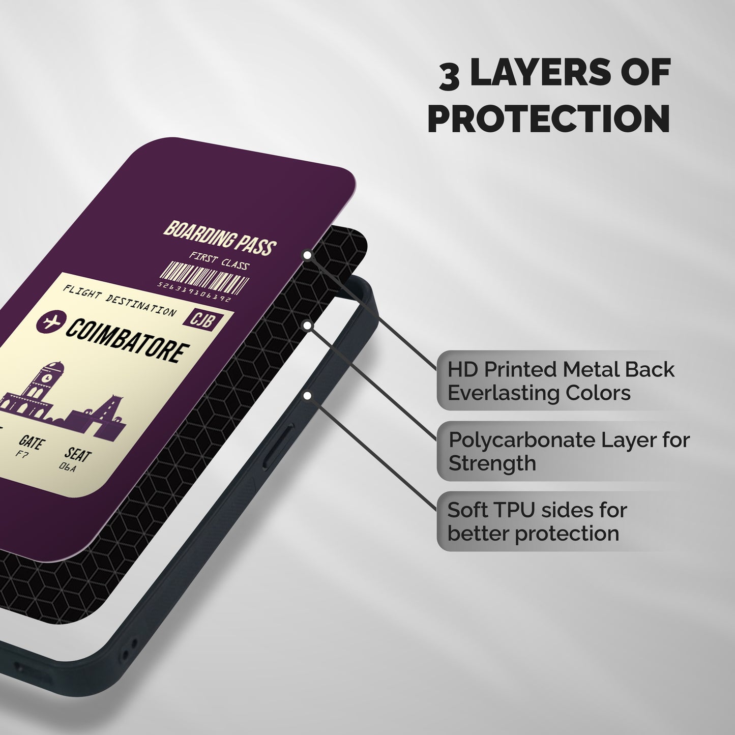Coimbatore Boarding Pass Shockproof Hybrid Protection (Metal + TPU) Back Case Cover