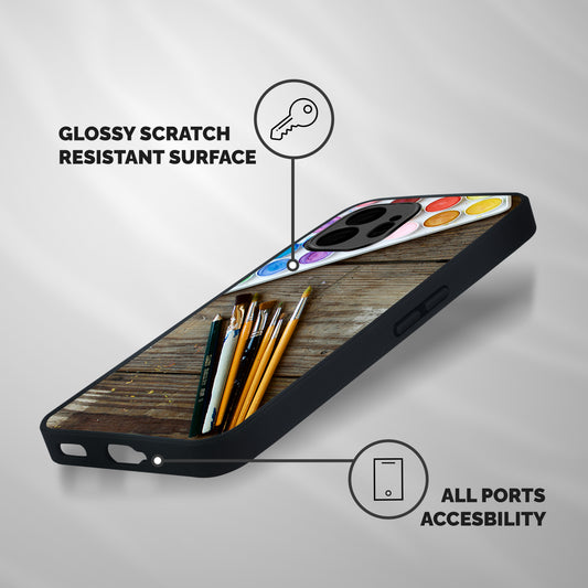 Color Palette and Brush Shockproof Hybrid Protection (Metal + TPU) Back Case Cover