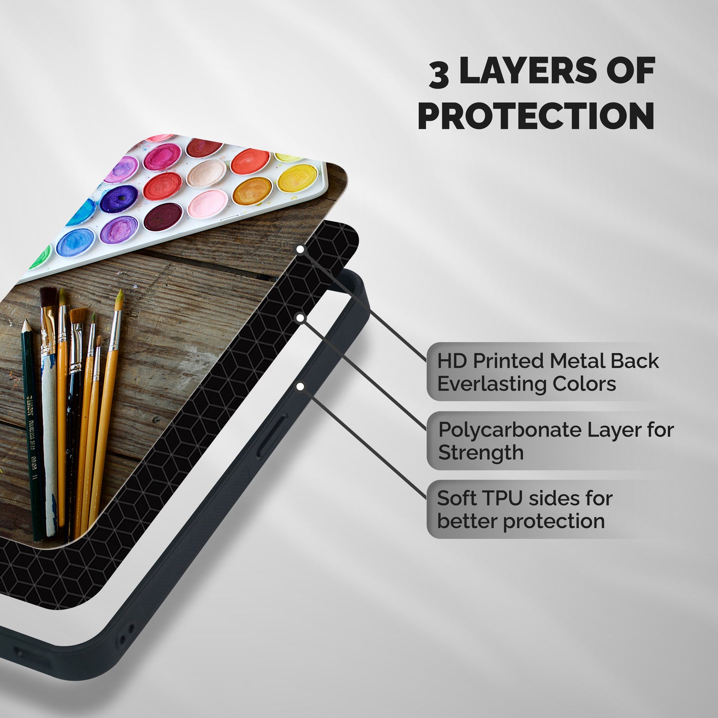 Color Palette and Brush Shockproof Hybrid Protection (Metal + TPU) Back Case Cover