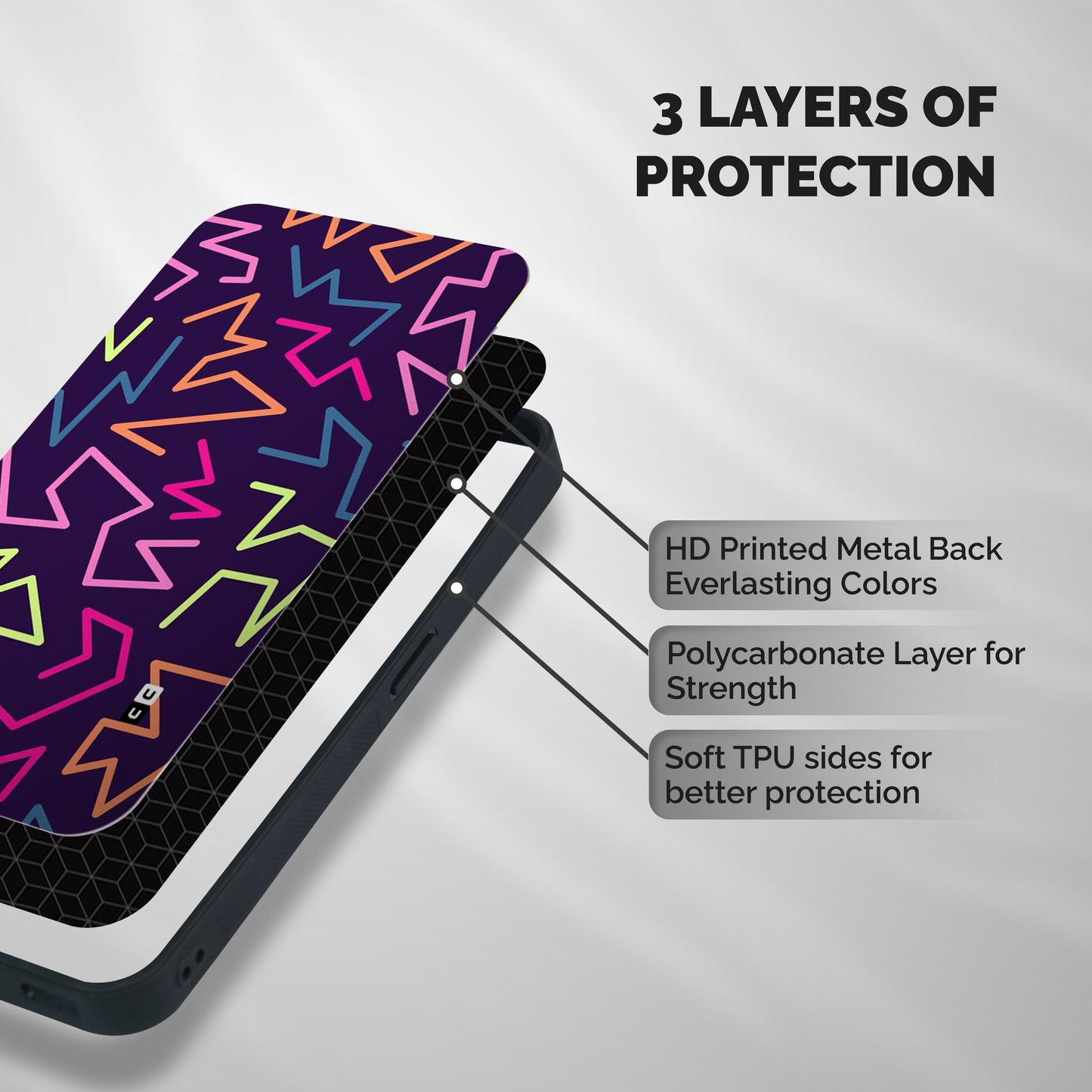Colored Lines Shockproof Hybrid Protection (Metal + TPU) Back Case Cover