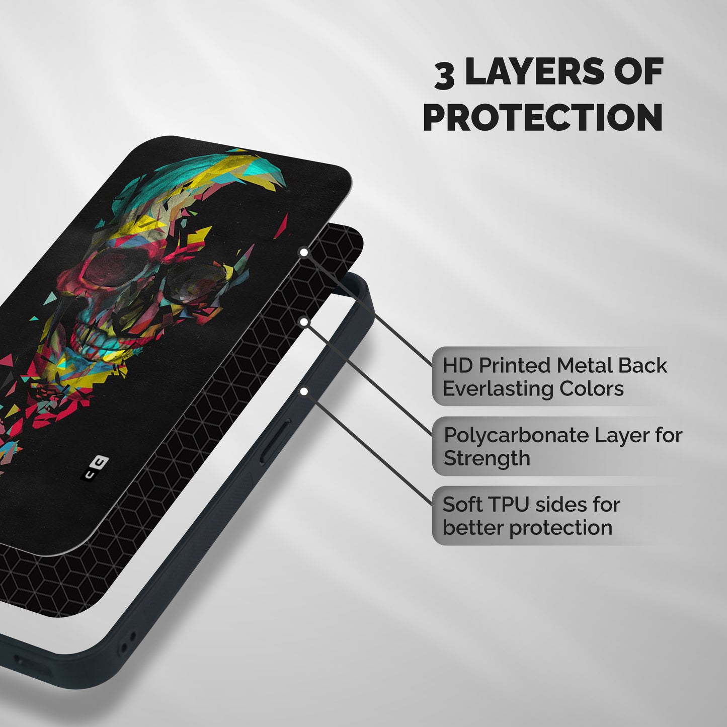 Colored Skull Shred Shockproof Hybrid Protection (Metal + TPU) Back Case Cover