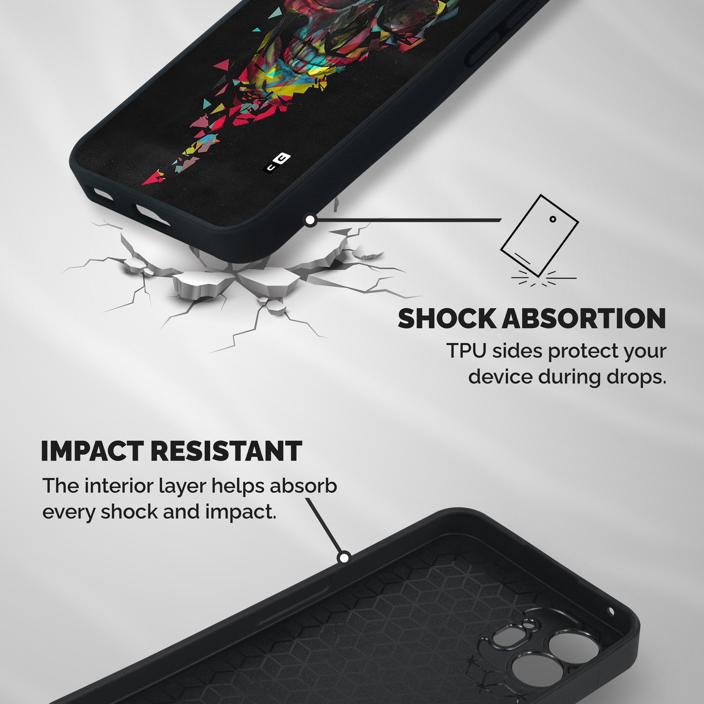 Colored Skull Shred Shockproof Hybrid Protection (Metal + TPU) Back Case Cover
