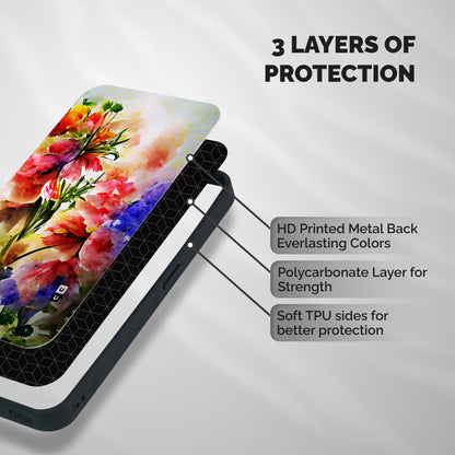 Colorful Flowers Fine Art Shockproof Hybrid Protection (Metal + TPU) Back Case Cover