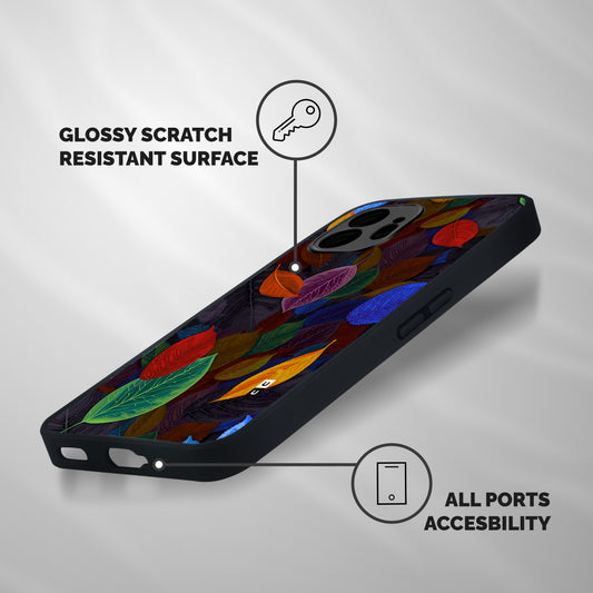 Colorful Leaves Pattern Shockproof Hybrid Protection (Metal + TPU) Back Case Cover