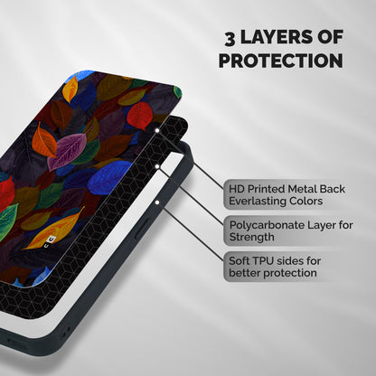 Colorful Leaves Pattern Shockproof Hybrid Protection (Metal + TPU) Back Case Cover