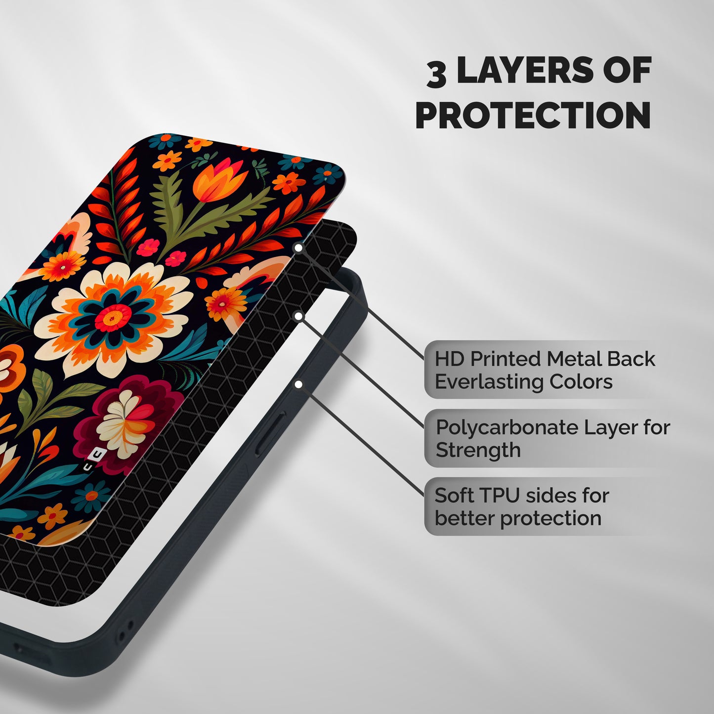 Colorful Mexican Floral Pattern Shockproof Hybrid Protection (Metal + TPU) Back Case Cover