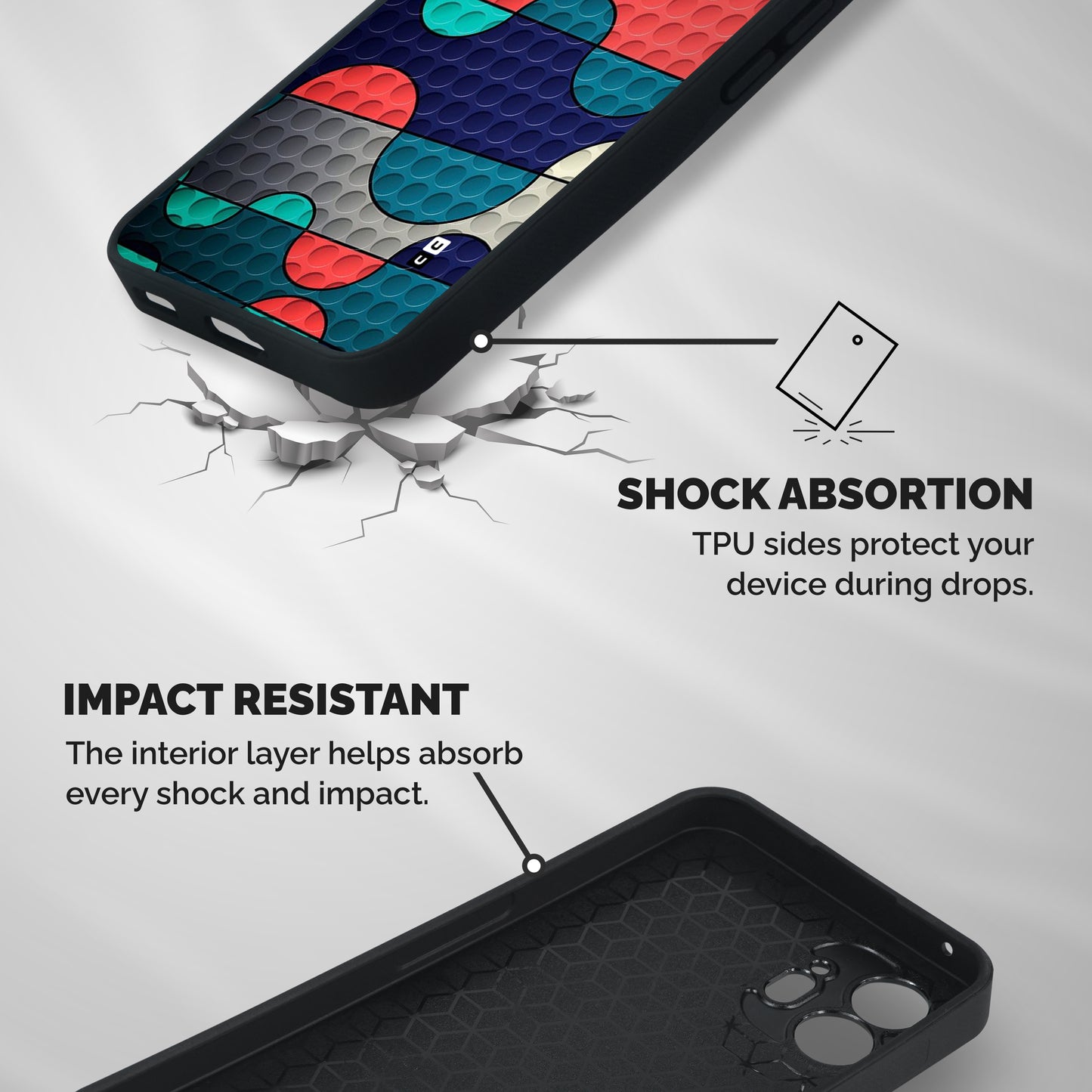 Colorful Puzzle Design Shockproof Hybrid Protection (Metal + TPU) Back Case Cover