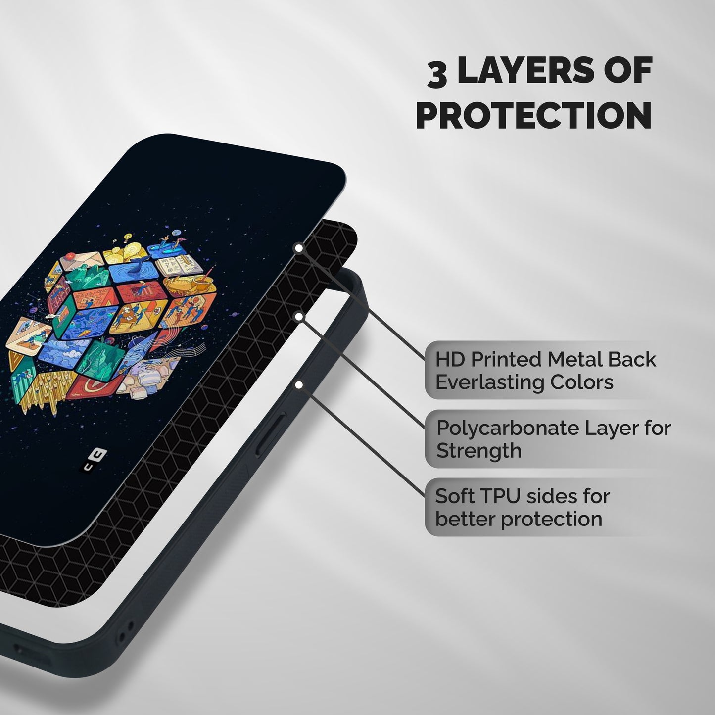 Coloured Rubic Shockproof Hybrid Protection (Metal + TPU) Back Case Cover
