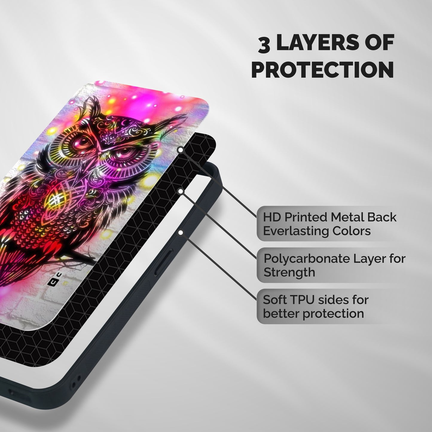 Colourful Owl Shockproof Hybrid Protection (Metal + TPU) Back Case Cover