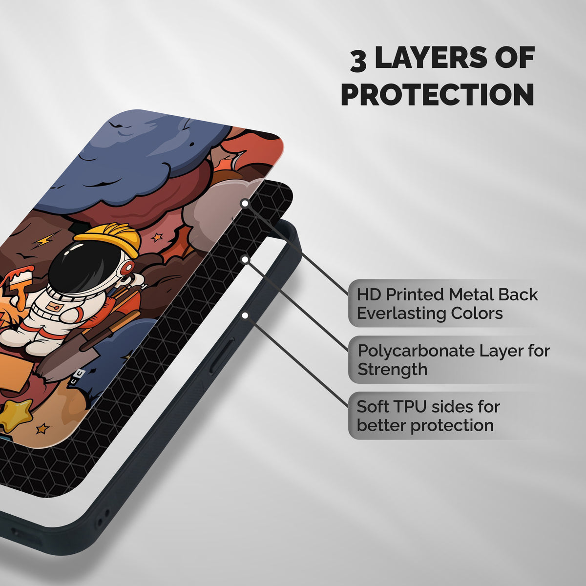 Comic Space Astronaut Shockproof Hybrid Protection (Metal + TPU) Back Case Cover