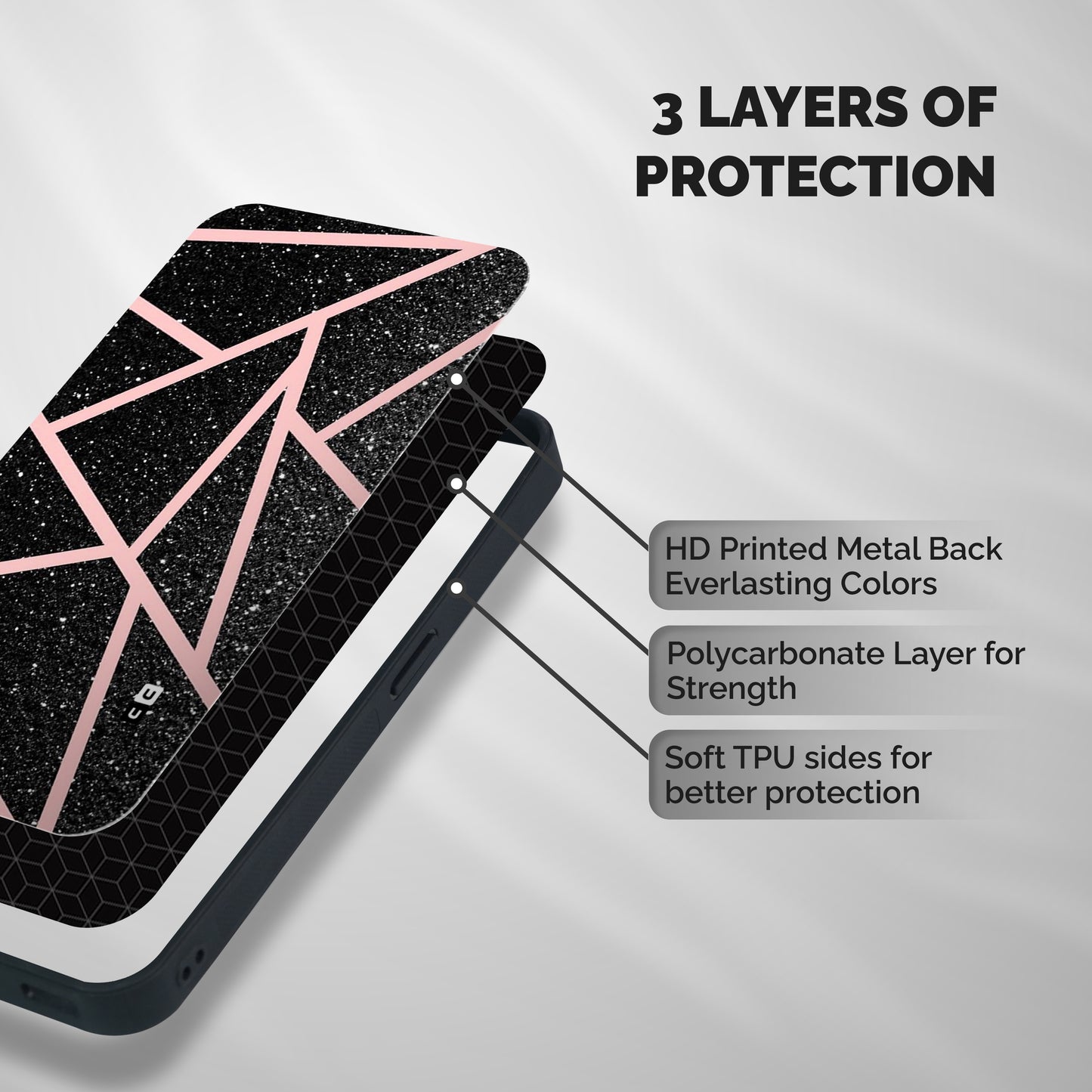 Concrete Black Pink Stripes Shockproof Hybrid Protection (Metal + TPU) Back Case Cover