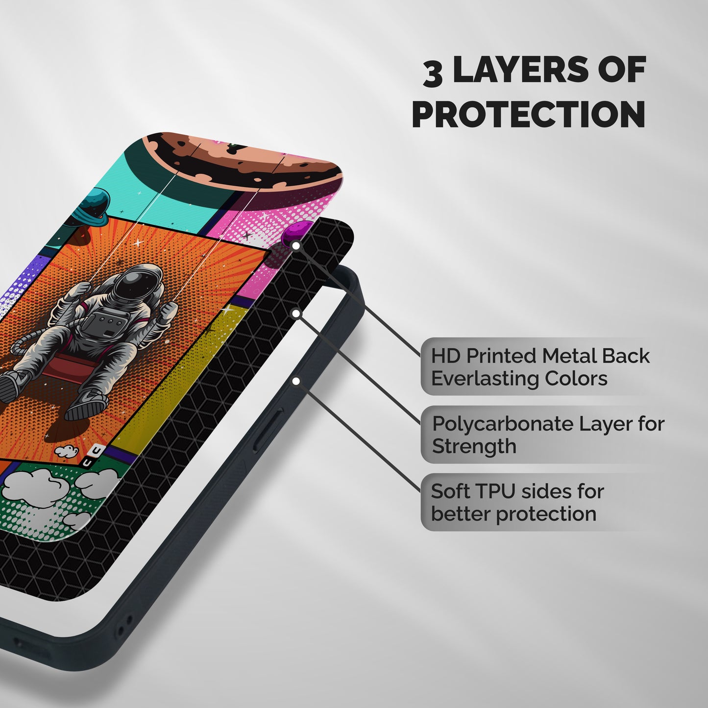 Cool Astraunaut Comic Swing Shockproof Hybrid Protection (Metal + TPU) Back Case Cover