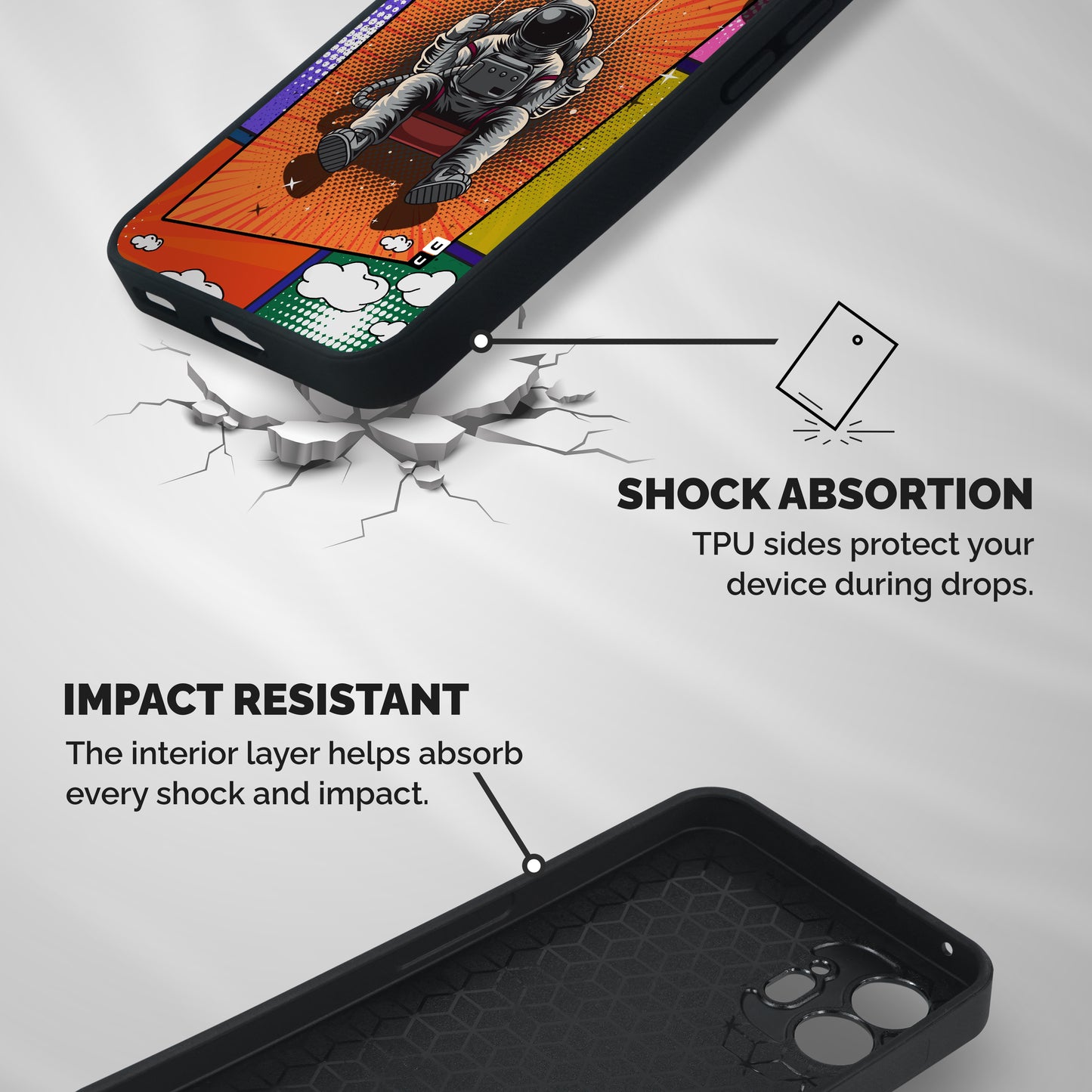 Cool Astraunaut Comic Swing Shockproof Hybrid Protection (Metal + TPU) Back Case Cover