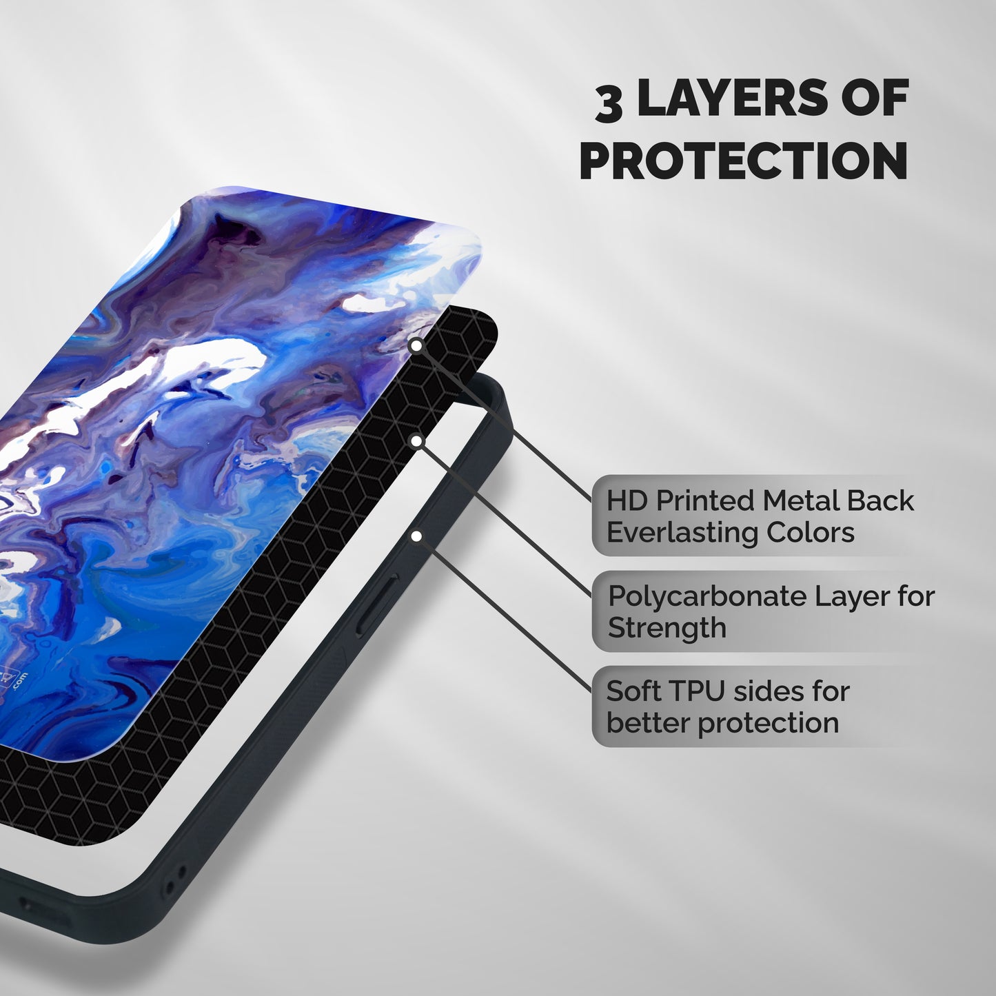 Cool Blue Marble Texture Shockproof Hybrid Protection (Metal + TPU) Back Case Cover