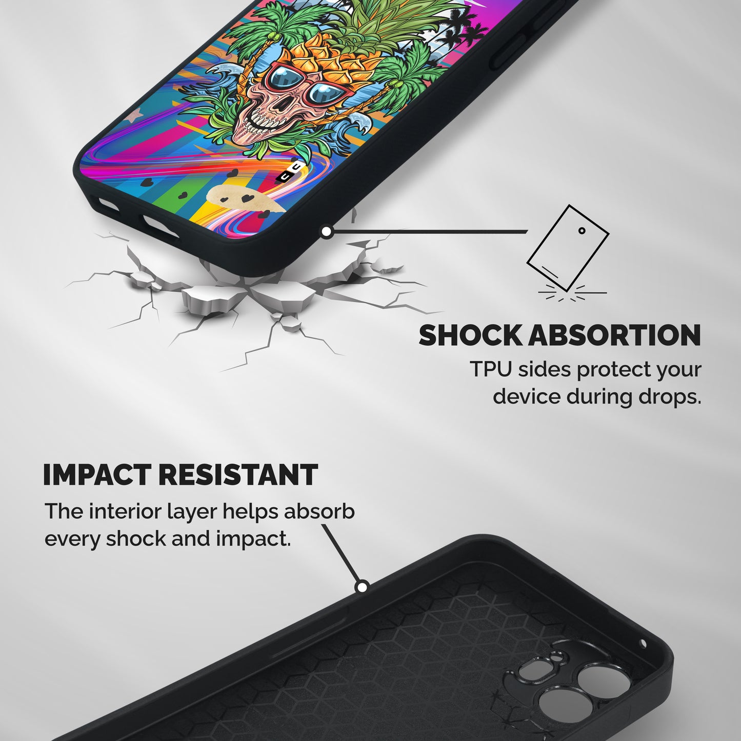 Cool Pineapple Skull Shockproof Hybrid Protection (Metal + TPU) Back Case Cover