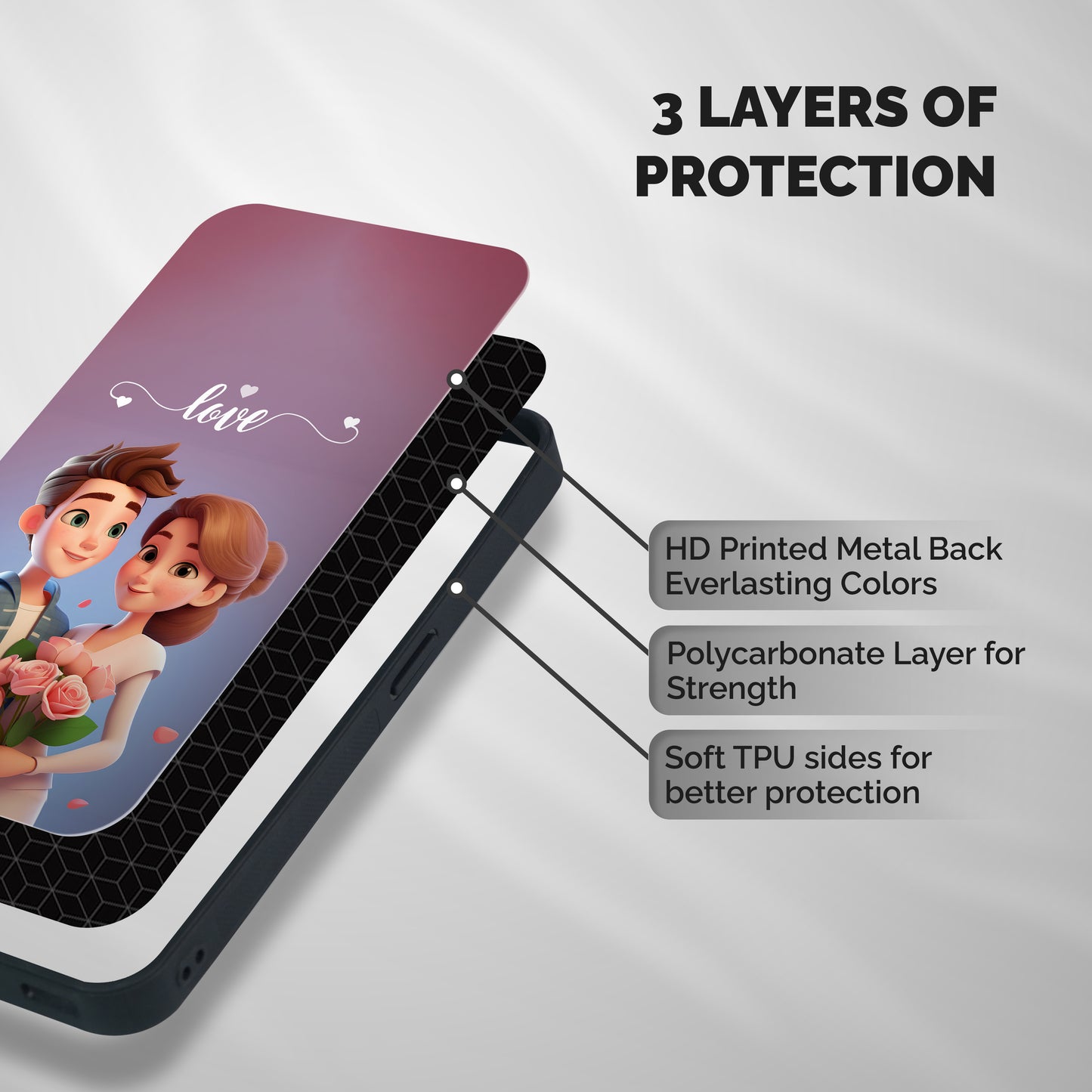 Couple With Flower Shockproof Hybrid Protection (Metal + TPU) Back Case Cover