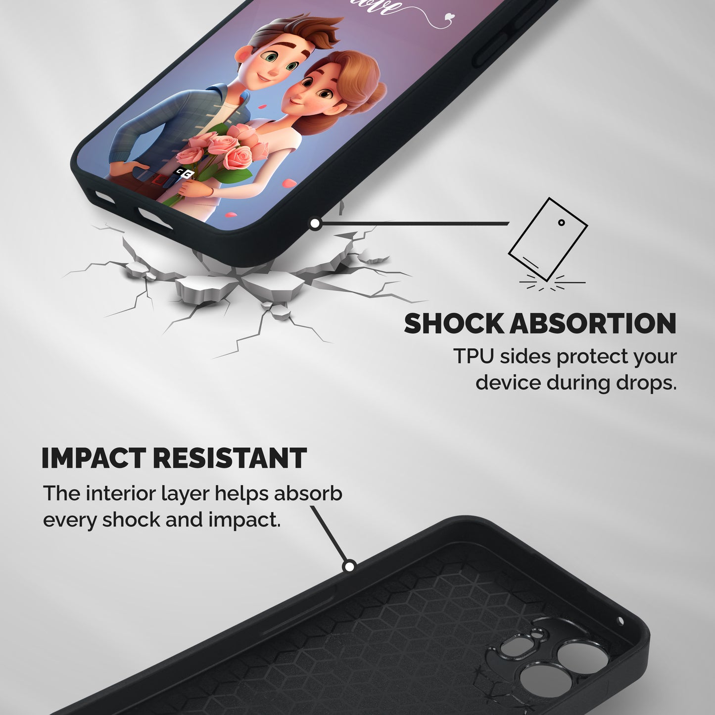 Couple With Flower Shockproof Hybrid Protection (Metal + TPU) Back Case Cover