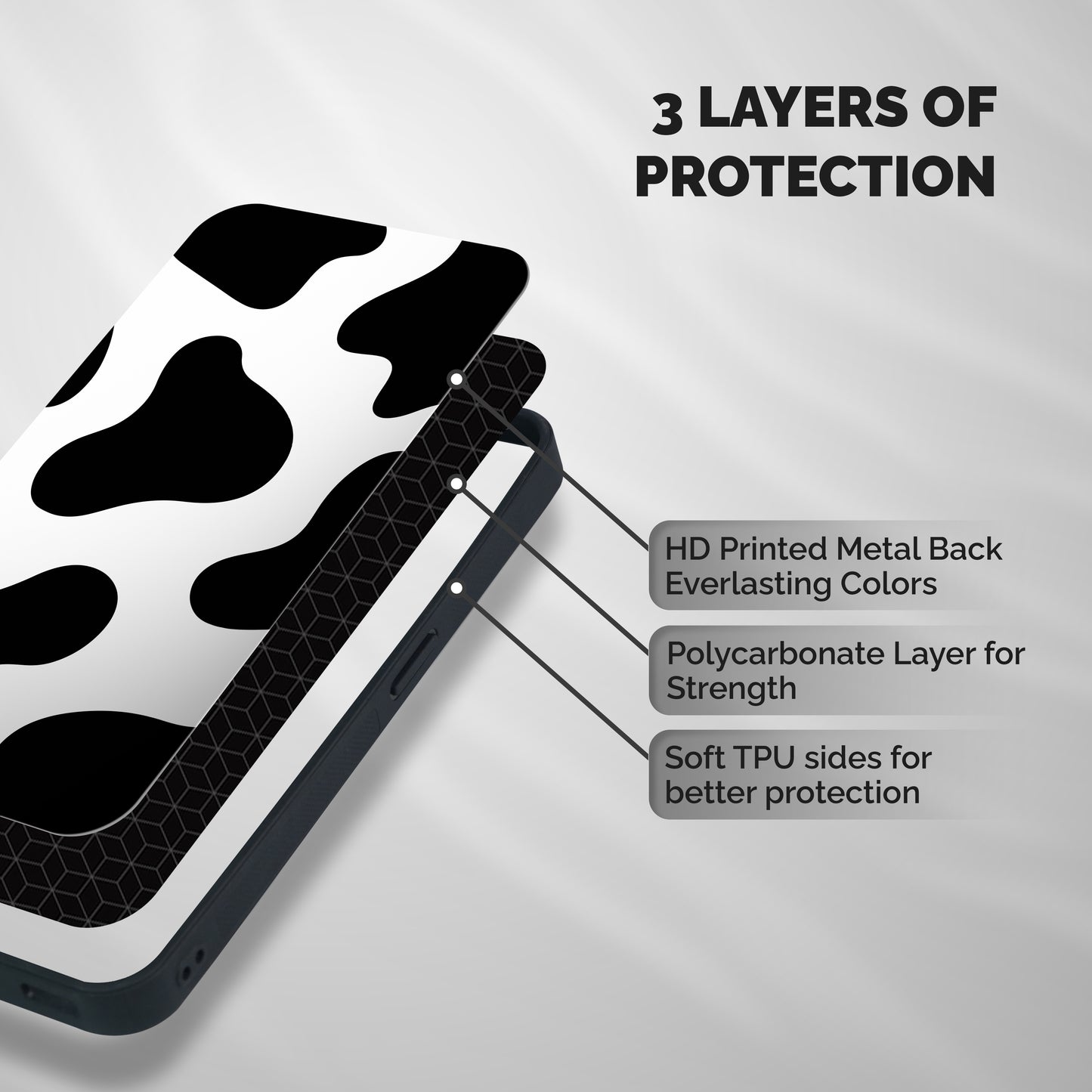 Cow Pattern Print Shockproof Hybrid Protection (Metal + TPU) Back Case Cover