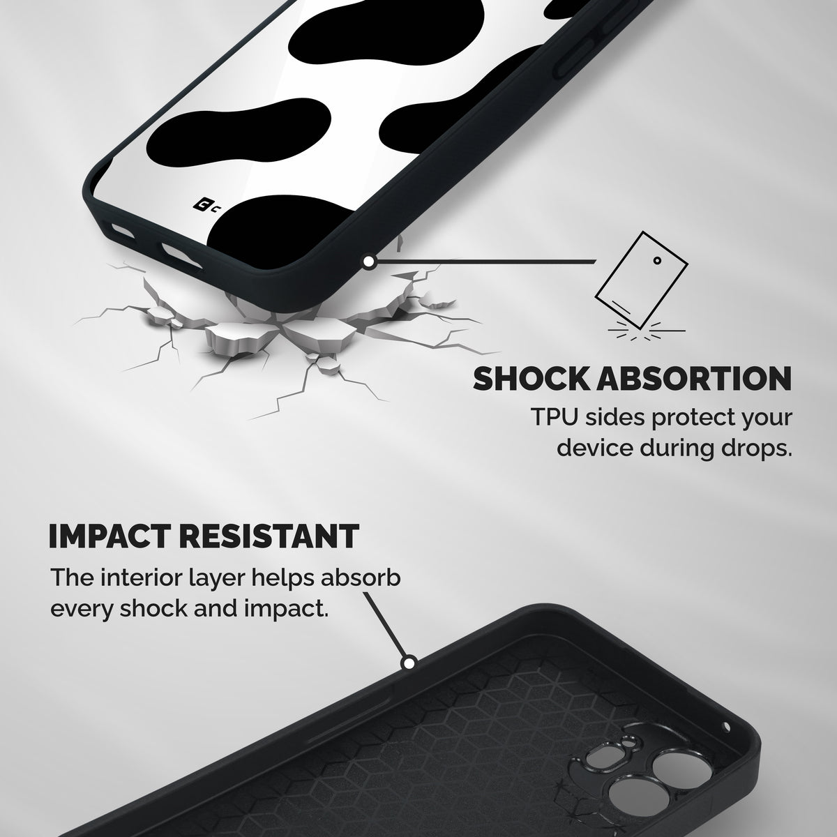 Cow Pattern Print Shockproof Hybrid Protection (Metal + TPU) Back Case Cover