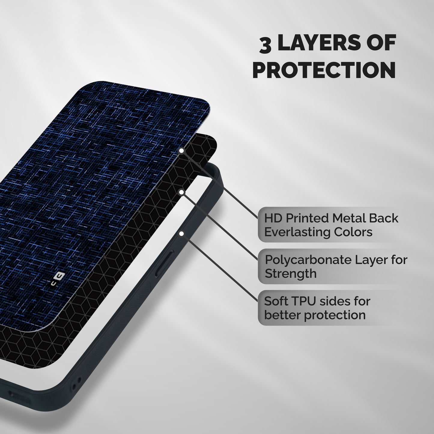 Criss Cross Blue Pattern Shockproof Hybrid Protection (Metal + TPU) Back Case Cover