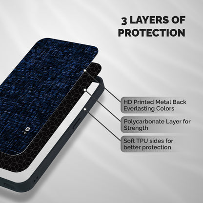 Criss Cross Blue Pattern Shockproof Hybrid Protection (Metal + TPU) Back Case Cover