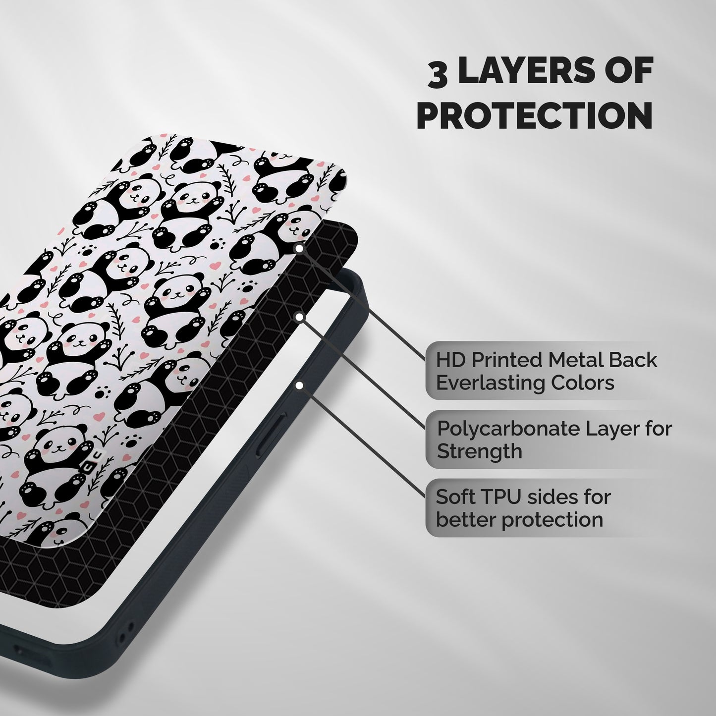 Cute Adorable Panda Pattern Shockproof Hybrid Protection (Metal + TPU) Back Case Cover