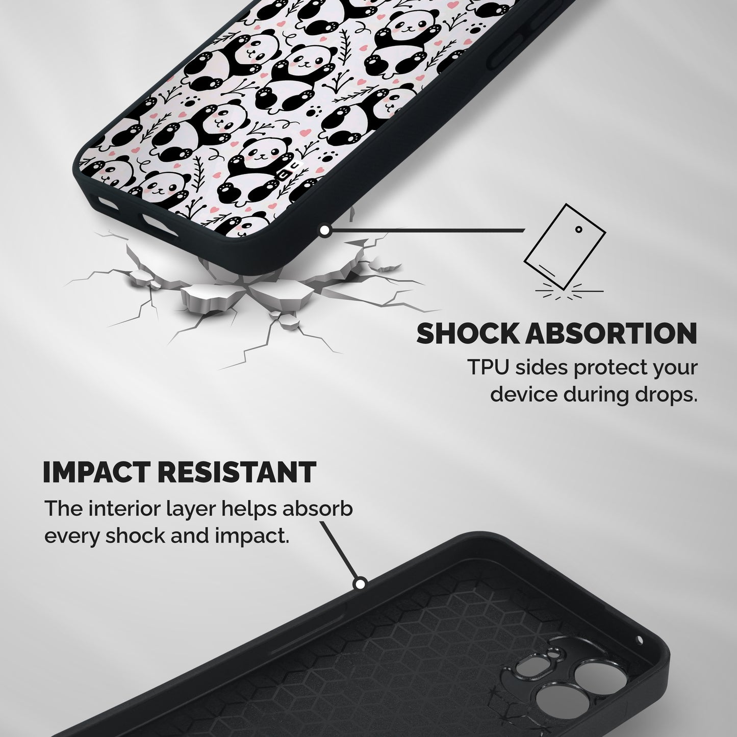 Cute Adorable Panda Pattern Shockproof Hybrid Protection (Metal + TPU) Back Case Cover