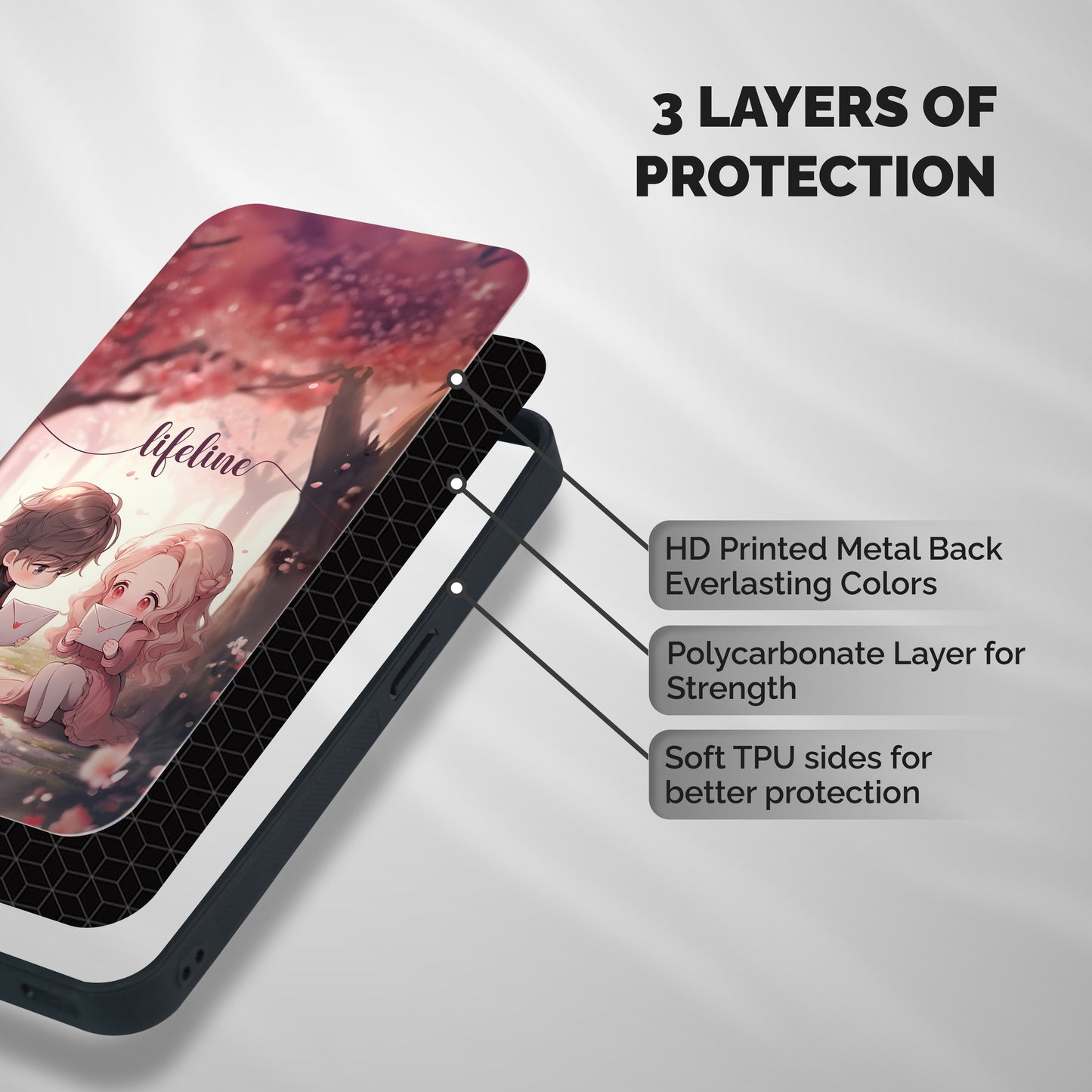 Cute Anime Couple Shockproof Hybrid Protection (Metal + TPU) Back Case Cover