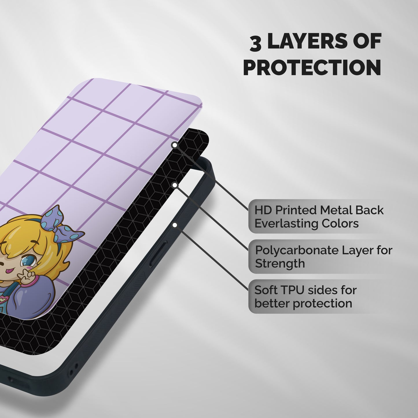 Cute Anime Illustration Shockproof Hybrid Protection (Metal + TPU) Back Case Cover