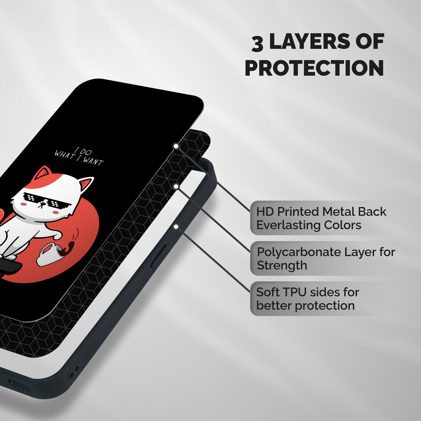 Cute Attitude Cat Shockproof Hybrid Protection (Metal + TPU) Back Case Cover