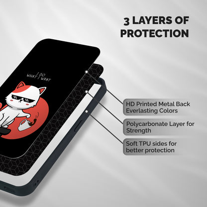 Cute Attitude Cat Shockproof Hybrid Protection (Metal + TPU) Back Case Cover