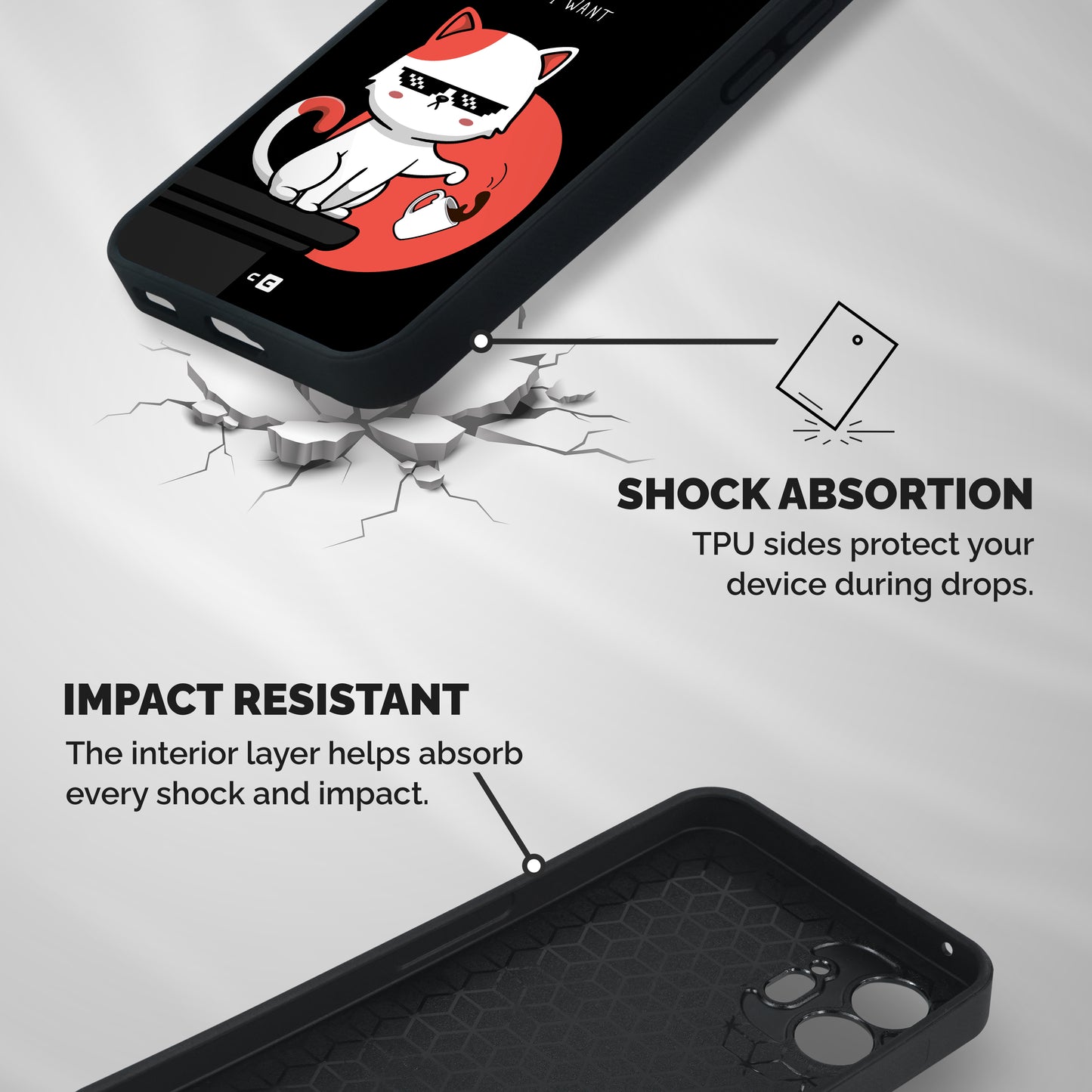 Cute Attitude Cat Shockproof Hybrid Protection (Metal + TPU) Back Case Cover