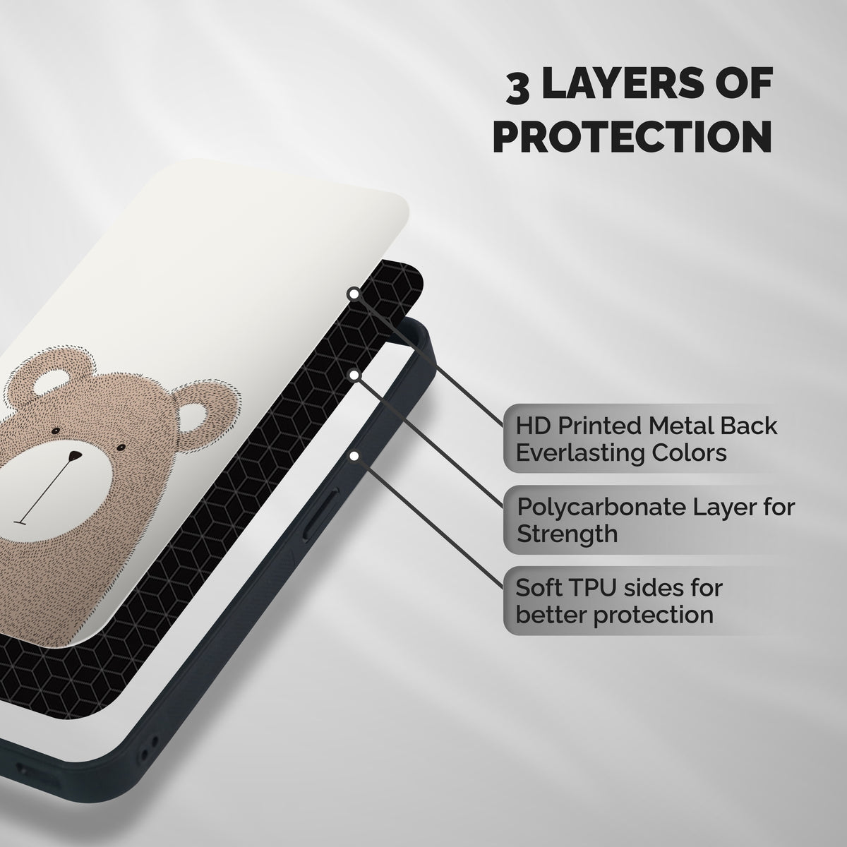 Cute Bear Shockproof Hybrid Protection (Metal + TPU) Back Case Cover