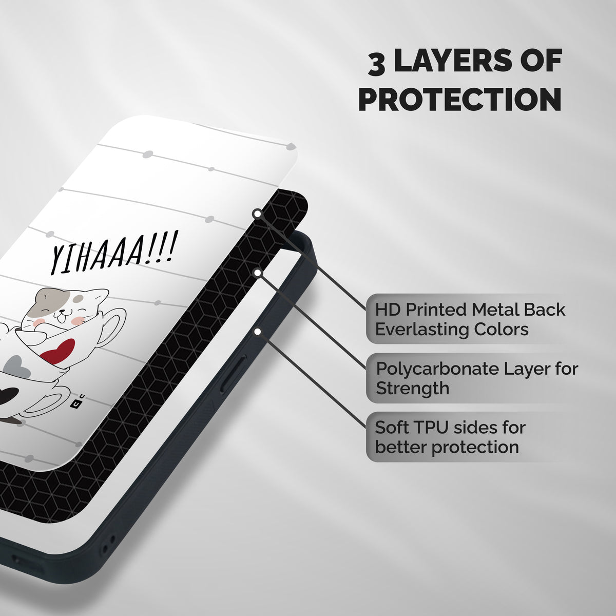 Cute Cat Cup Shockproof Hybrid Protection (Metal + TPU) Back Case Cover