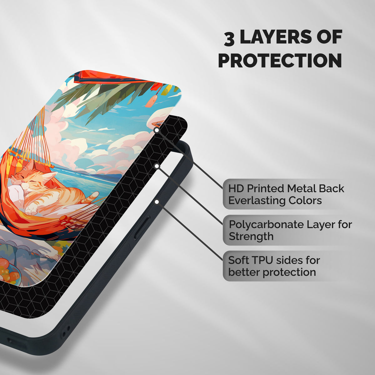 Cute Cat On Beach Shockproof Hybrid Protection (Metal + TPU) Back Case Cover