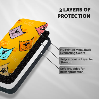 Cute Cat Pattern Shockproof Hybrid Protection (Metal + TPU) Back Case Cover