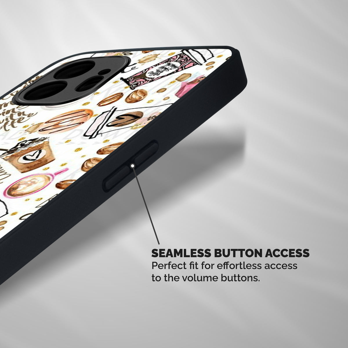 Cute Coffee Pattern Shockproof Hybrid Protection (Metal + TPU) Back Case Cover