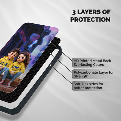Cute Couple Sitting Shockproof Hybrid Protection (Metal + TPU) Back Case Cover