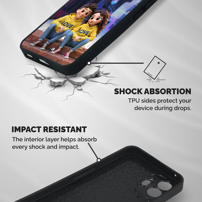 Cute Couple Sitting Shockproof Hybrid Protection (Metal + TPU) Back Case Cover