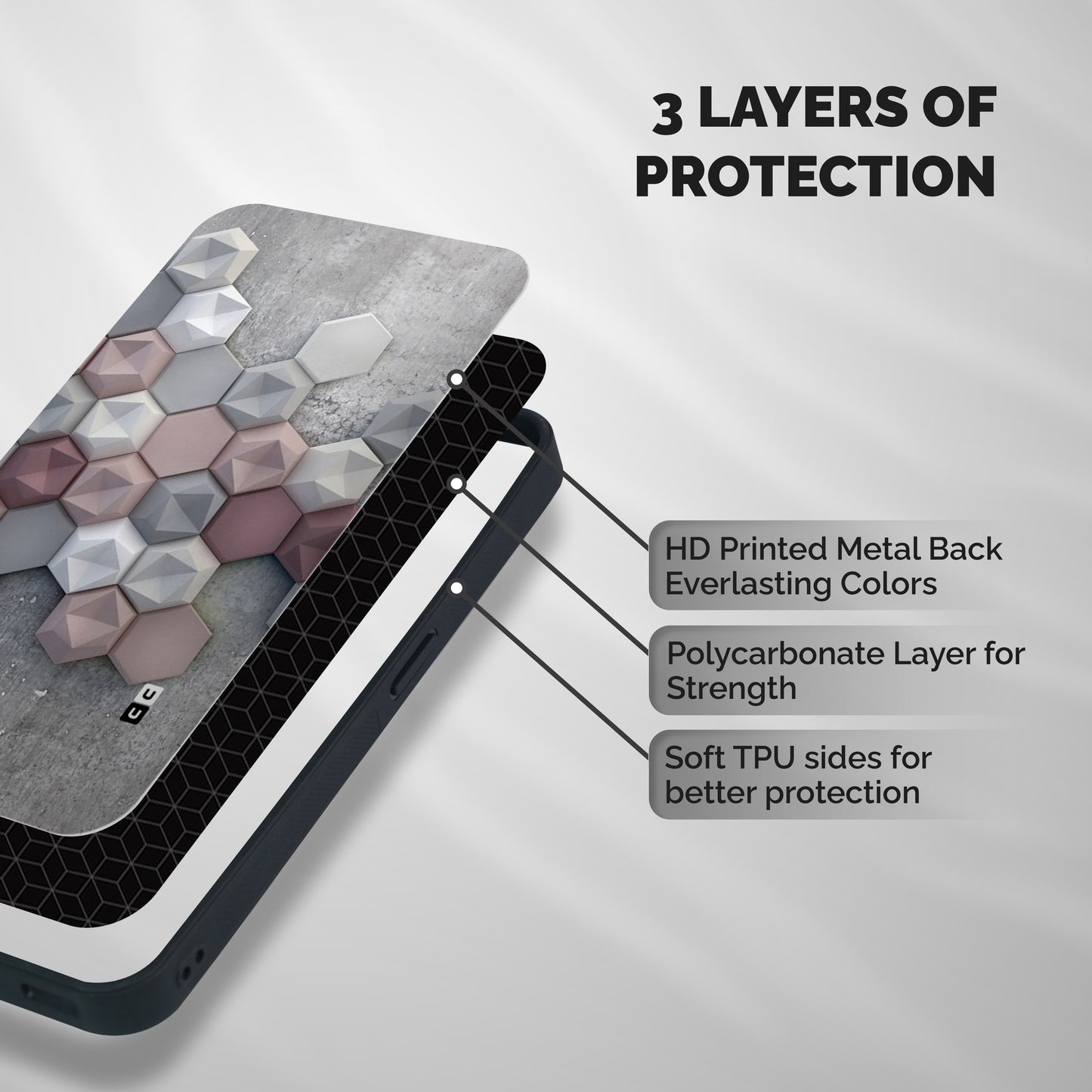 Cute Hexagonal Pattern Shockproof Hybrid Protection (Metal + TPU) Back Case Cover