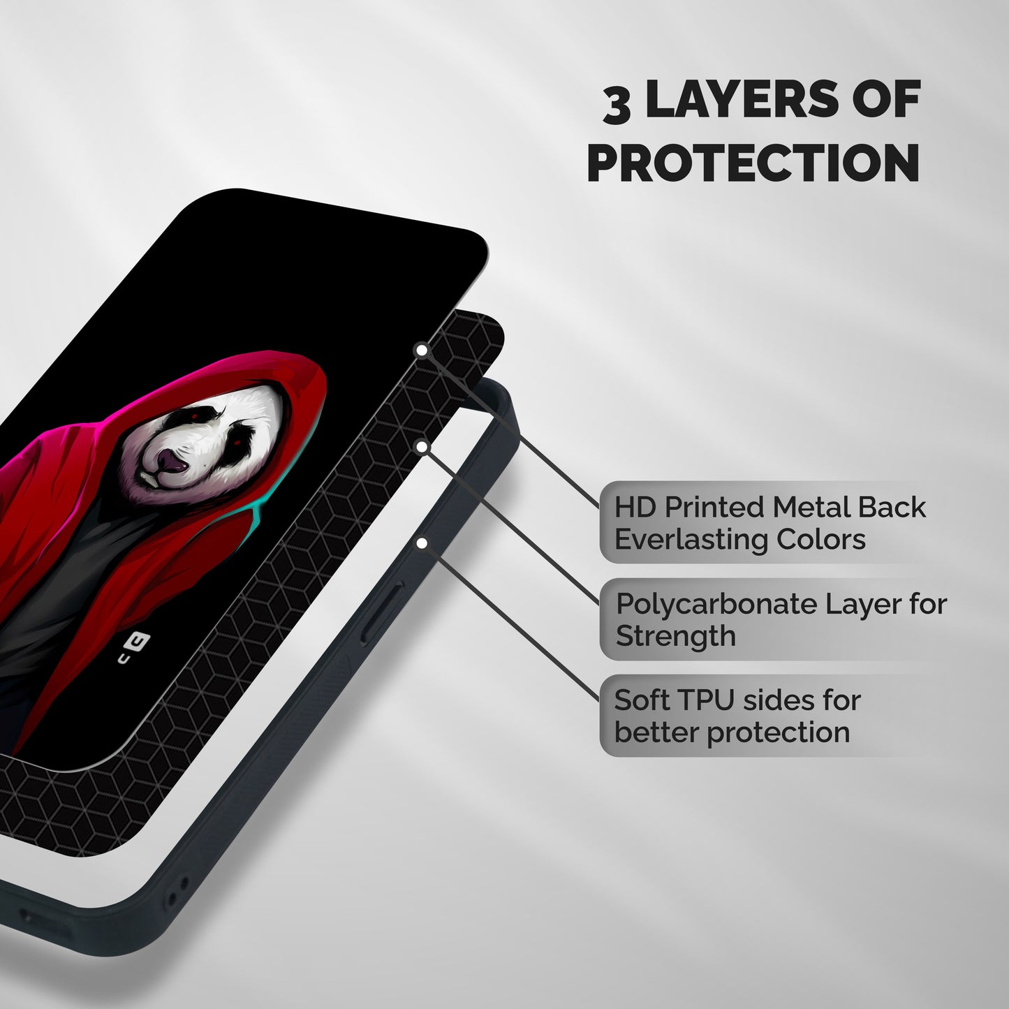 Cute Hoodie Panda Shockproof Hybrid Protection (Metal + TPU) Back Case Cover