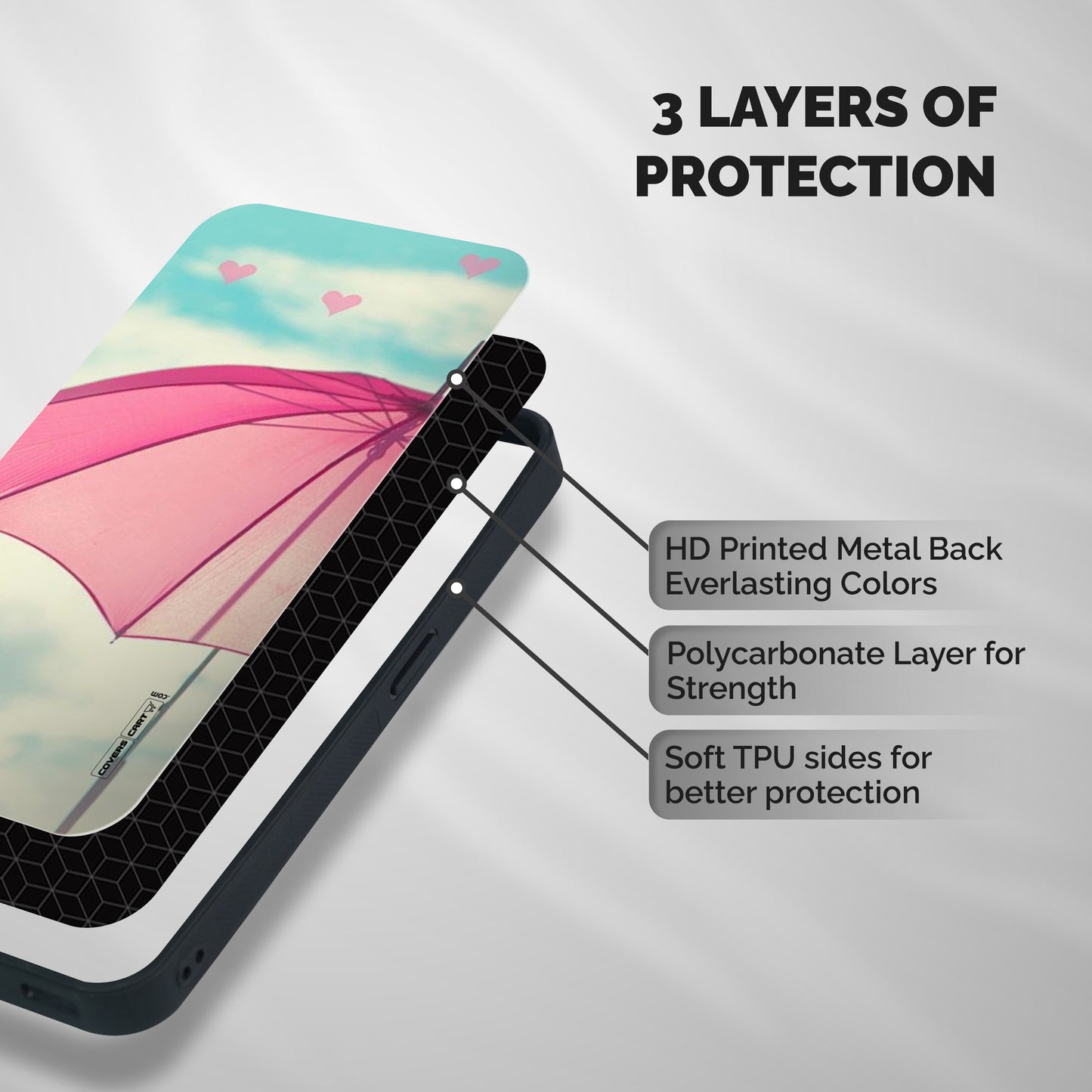 Cute Pink Umbrella Shockproof Hybrid Protection (Metal + TPU) Back Case Cover