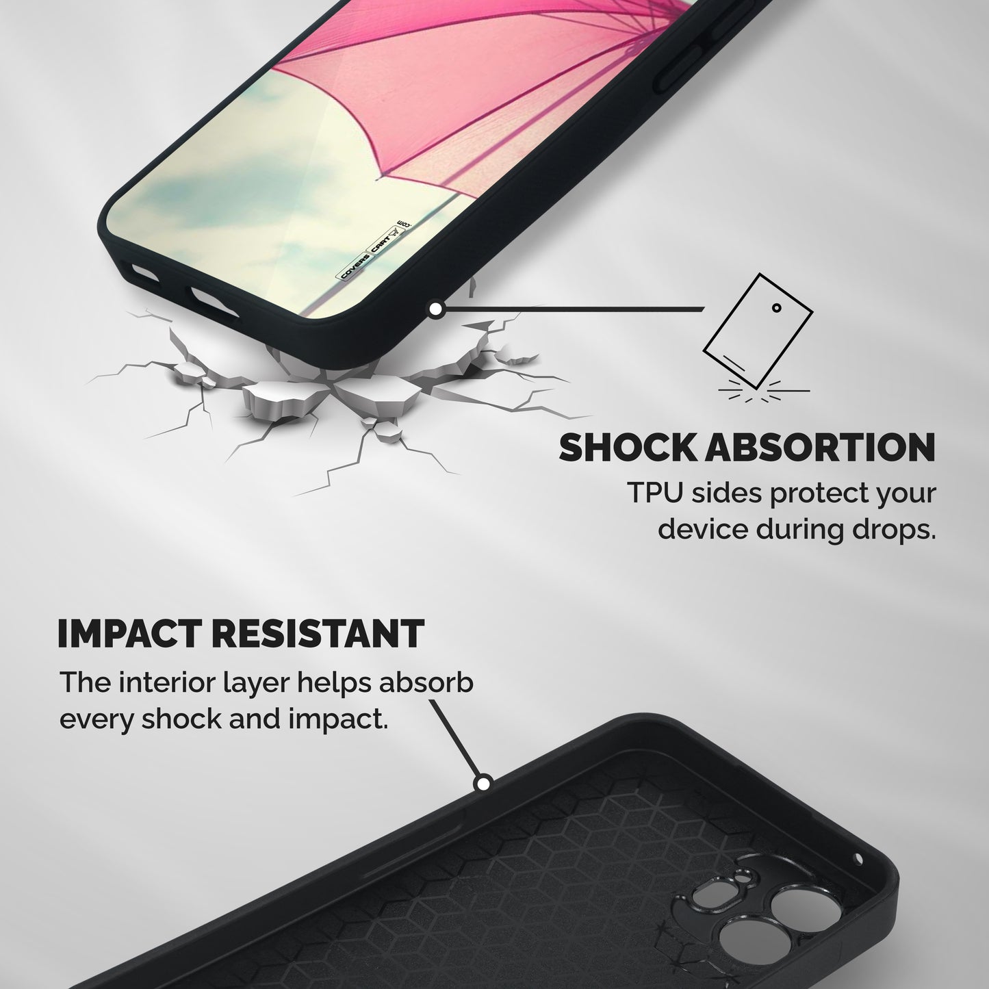 Cute Pink Umbrella Shockproof Hybrid Protection (Metal + TPU) Back Case Cover