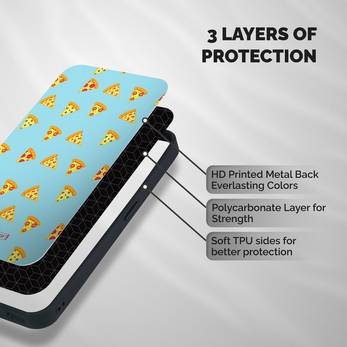 Cute Slices of Pizza Shockproof Hybrid Protection (Metal + TPU) Back Case Cover