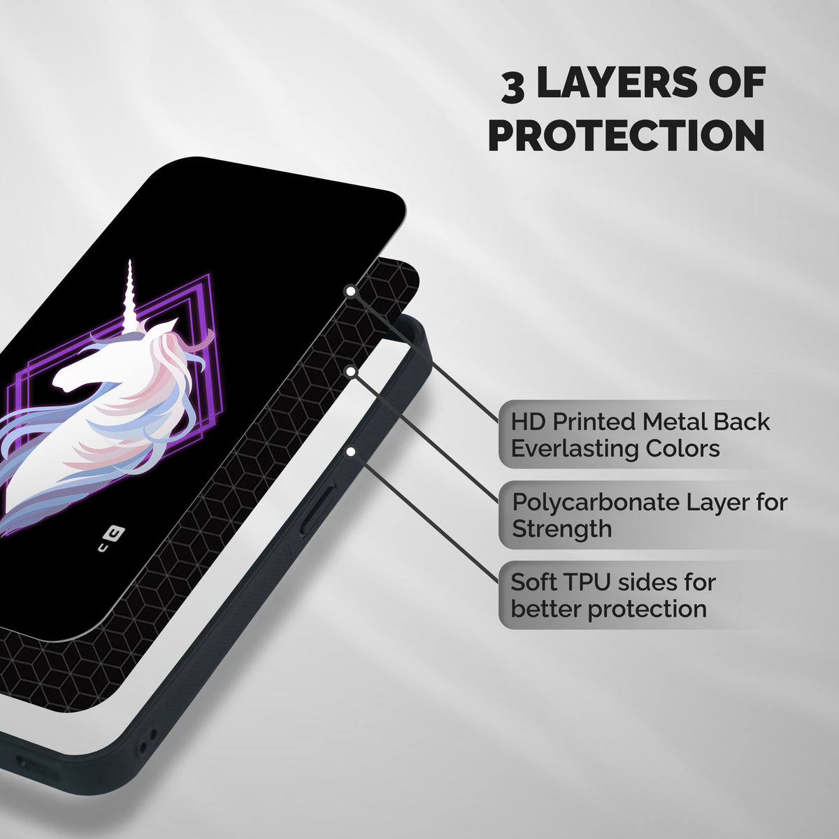 Cute Unicorn Illustration Shockproof Hybrid Protection (Metal + TPU) Back Case Cover