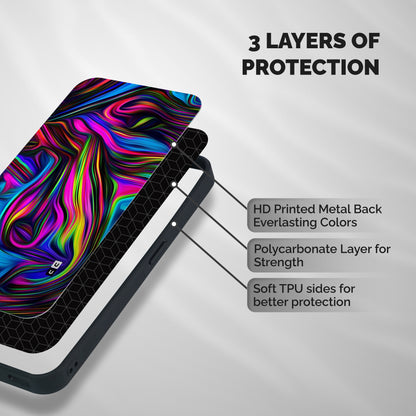 Dark Colorful Oil Abstract Shockproof Hybrid Protection (Metal + TPU) Back Case Cover