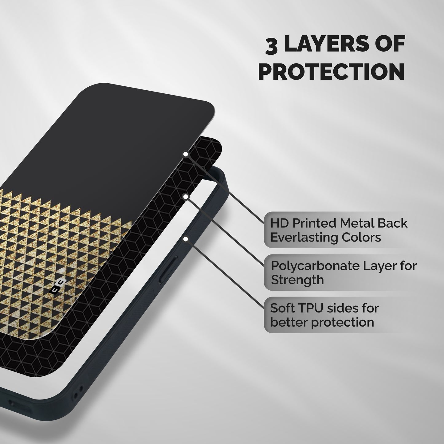 Dark Grey Golden Triangles Shockproof Hybrid Protection (Metal + TPU) Back Case Cover