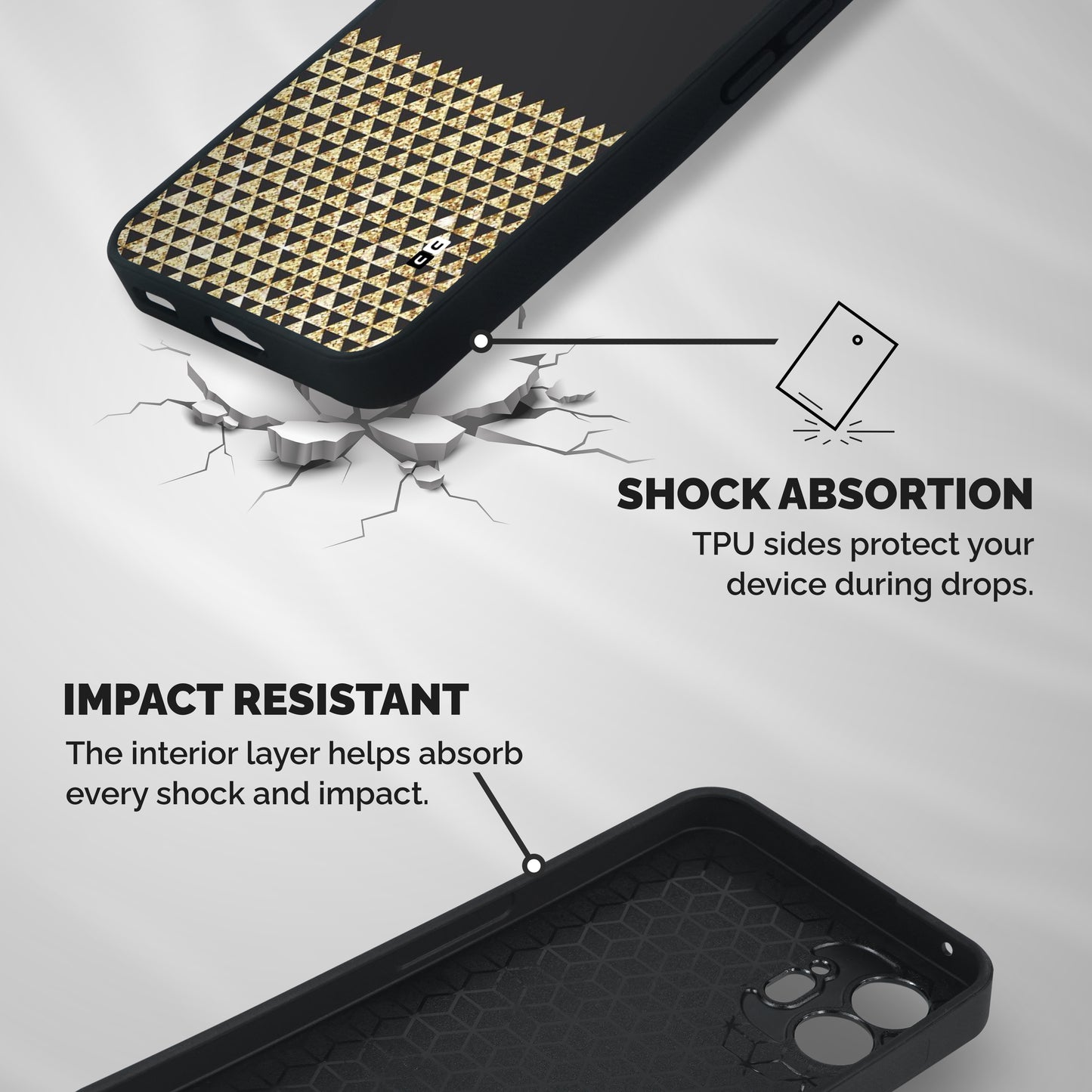 Dark Grey Golden Triangles Shockproof Hybrid Protection (Metal + TPU) Back Case Cover